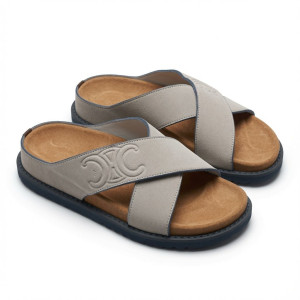 Mens Grey Cross Strap Comfort Slide Sandals